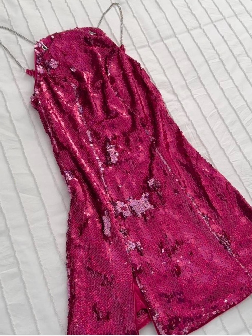 Bershka Magenta Sequin Halter Mini Dress